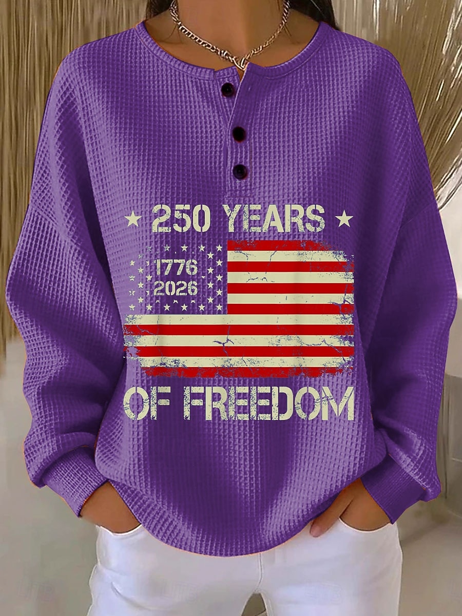 بلوزة نسائية بمناسبة عيد الاستقلال الأمريكي - تصميم حرفي - موضة عصرية وغير رسمية - بأكمام طويلة - قبة دائرية - مطبوعات يومية في الشارع - أزرار 2026 - $28.99 –P3