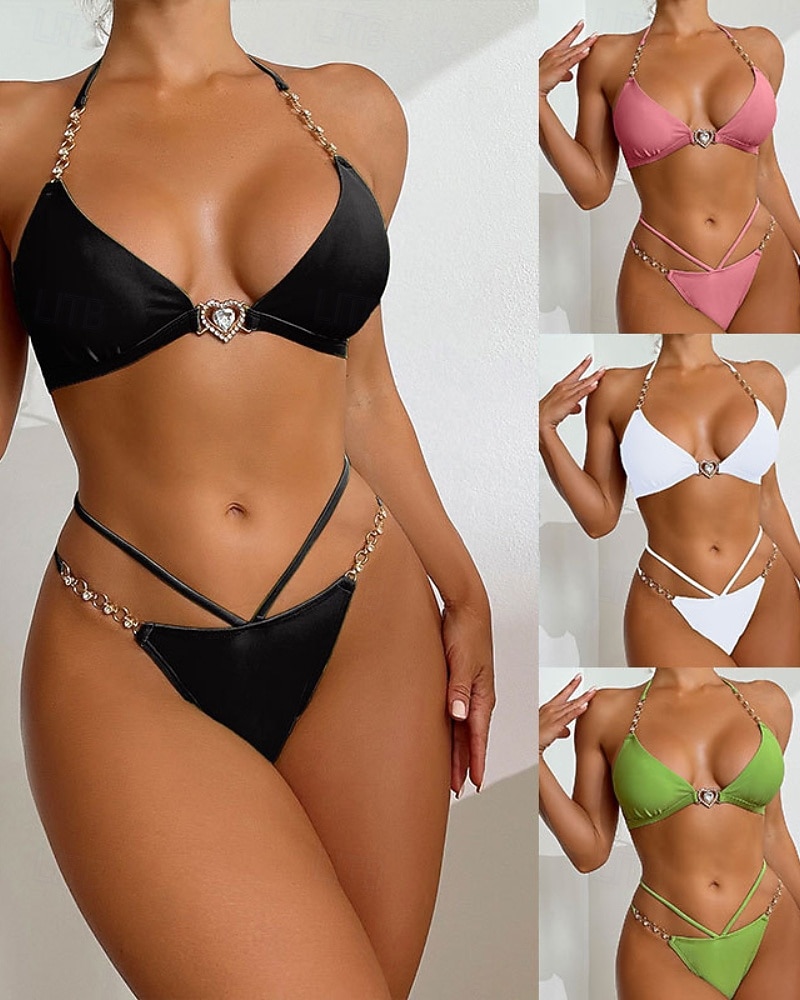 Women's Swimwear 2 Piece Cheeky Swimsuit Backless Vacation Beach Wear Solid Color Halter Neck Sleeveless Bathing Suits 2026 - $21.99 –P1