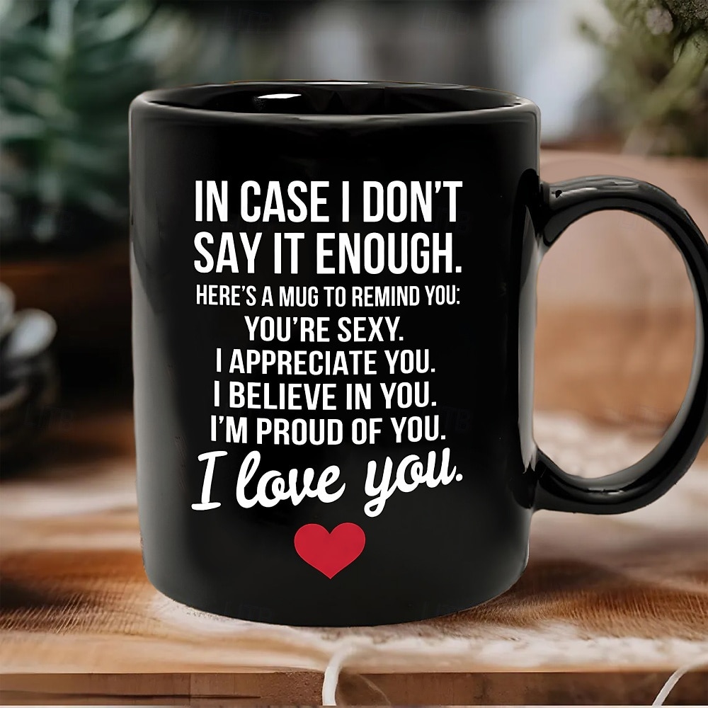 كوب هدية لعيد الحب، كوب أسود عليه عبارة "أحبك"، كوب قهوة سيراميك رومانسي، هدية مميزة للأحباب، كوب للأزواج 2026 - $16.99 –P2