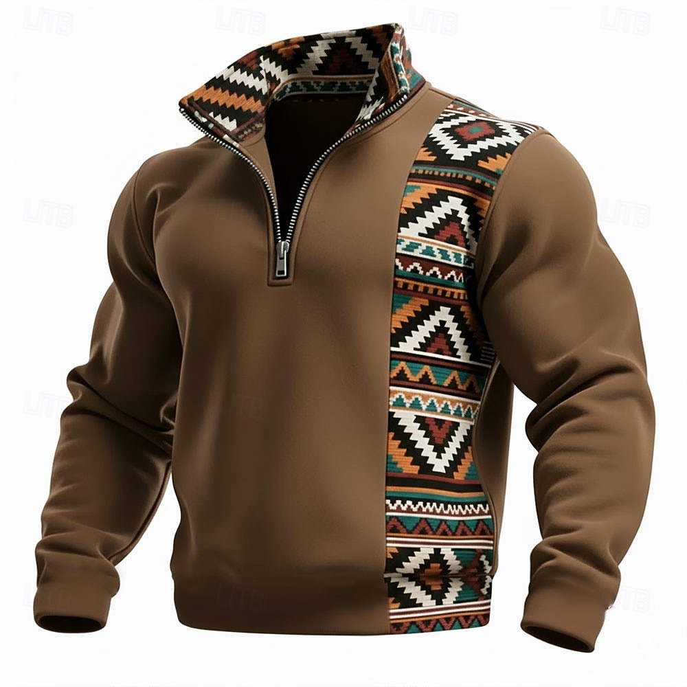 رجالي هندسي منقوش ترايبال كنزة الرياضات موضة كاجوال السحاب المنزل ملابس الشارع عمل مناسب للحفلات أزرق أسود بني أخضر الخريف كل الفصول مصمم S M L XL XXL XXXL 2026 - $28.99 –P1