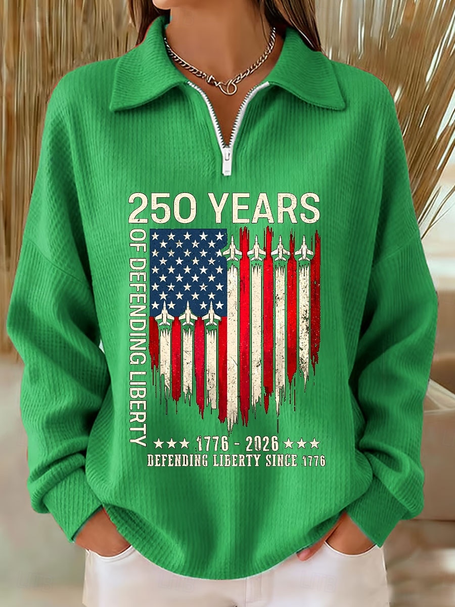 Giorno dell'Indipendenza Anniversario Americano Patriottico Felpa da Donna con Grafica Lettera Stampa Casual Maniche Lunghe Mezzo Zip Abbigliamento Quotidiano Sportivo Blu Nero Rosa Rosso Verde del 2026 a $29.99 –P4