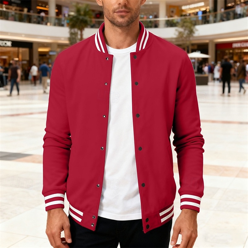 Per uomo Giacca Leggera Giacca Casual Giacca College Casuale Quotidiano Tasca Primavera Autunno A righe Streetwear Elegante Colletto Mao Regolare Nero Rosso Blu marino Blu reale Grigio chiaro Giacca del 2026 a $34.99 –P11