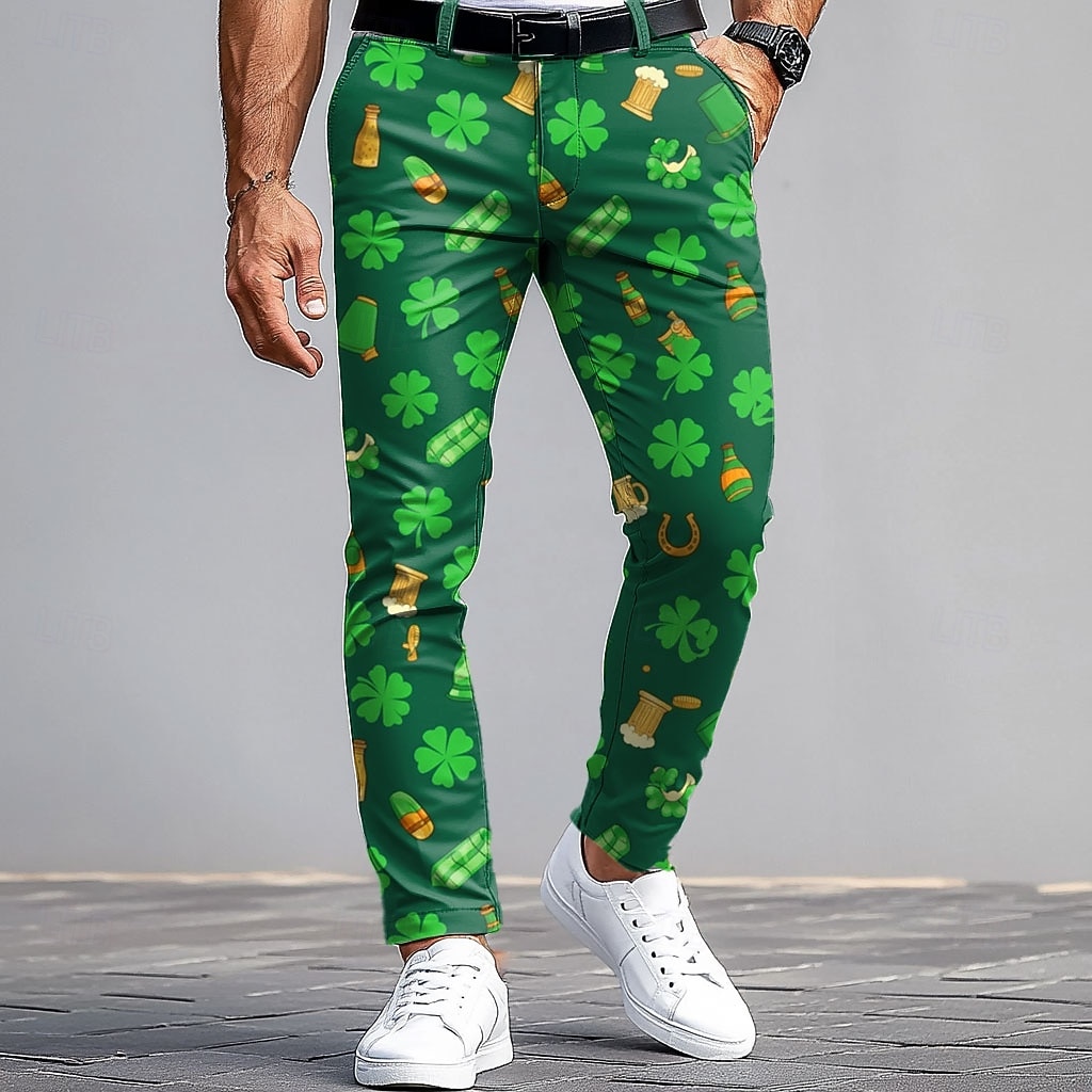 Pyhän Patrickin päivä miesten nelilehtinen apila vihreä olut housut muodolliset housut puvut keskikorkea vintage retro katumuoti loma slim fit housut taskuilla kevät syksy 3D-printti vihreä 2026 - $31.99 –P1