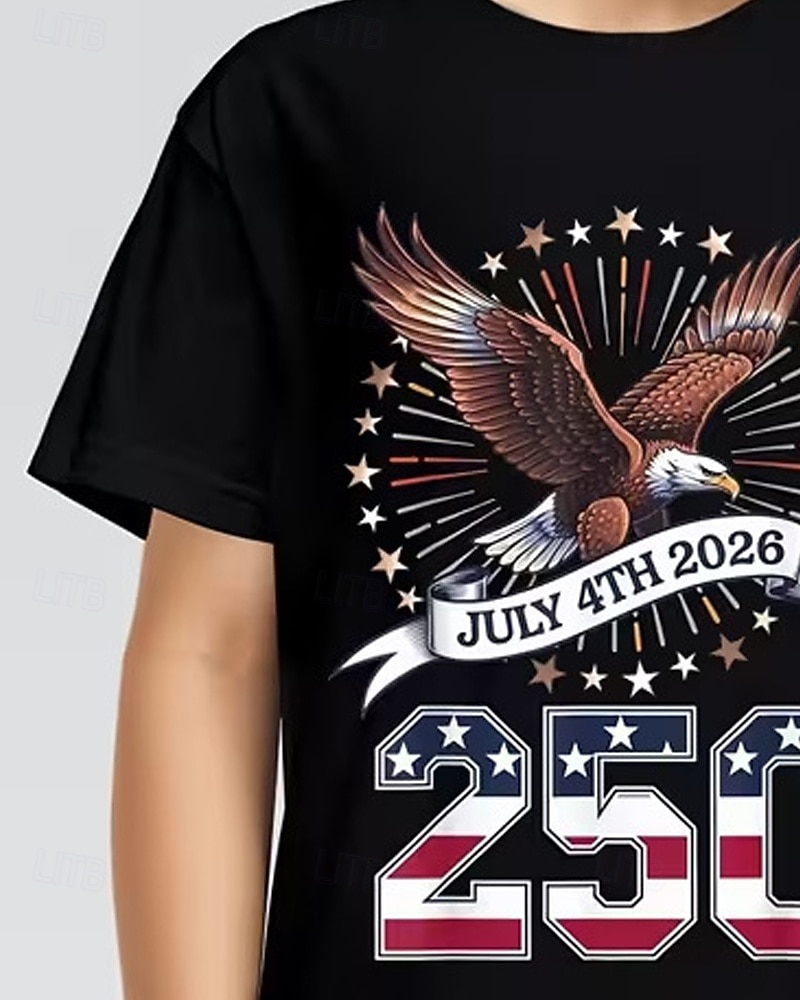 100% Bumbac Copii Băieți Negru Alb Vultur Drapel USA A 250-a aniversare Tricou Bluză Stil Nautic Manșon scurt În aer liber Zilnice Modă Șic Stradă Designer Imprimare Vară 2026 - $17.99 –P10