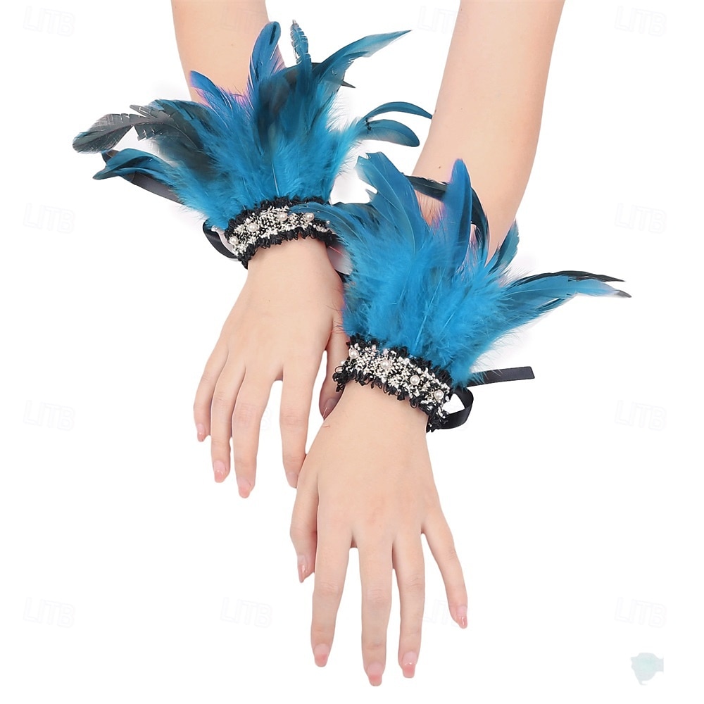 Carnaval 2026 Accesorios de Samba del Carnaval de Río Puños de Plumas para Mujeres Puños de Lentejuelas Brillantes con Plumas de Varios Colores para Danza en Brasil 2026 - $10.49 –P11