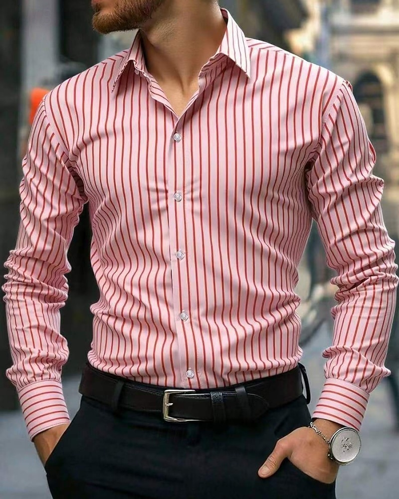 Per uomo Camicia Camicia casual Camicia con Bottoni Blu Nero Verde chiaro Rosa Verde Manica Lunga Strisce verticali Bavero Casuale Quotidiano Abbigliamento Moda Casual Confortevole del 2026 a $27.99 –P1