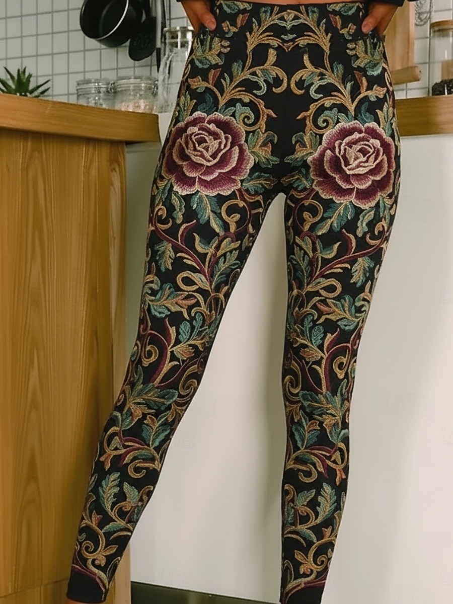 Damskie Getry Przytulne legginsy Urlop Codzienny Pełna długość Wysoka talia Graficzny Róża Drukowanie Komfort Wygodny Elastyczny Codzienny Urlop Święto Ciemnoszary Czarny Szary Wiosna Jesień 2026 - $20.99 –P2