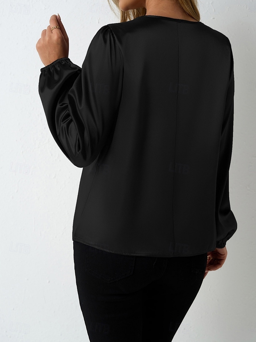 Per donna Blusa Tinta unica Elegante Casual Manica Lunga Girocollo Top Regolari Quotidiano Blu Nero Vino Rosso Fucsia Estate Primavera del 2026 a $8.49 –P10