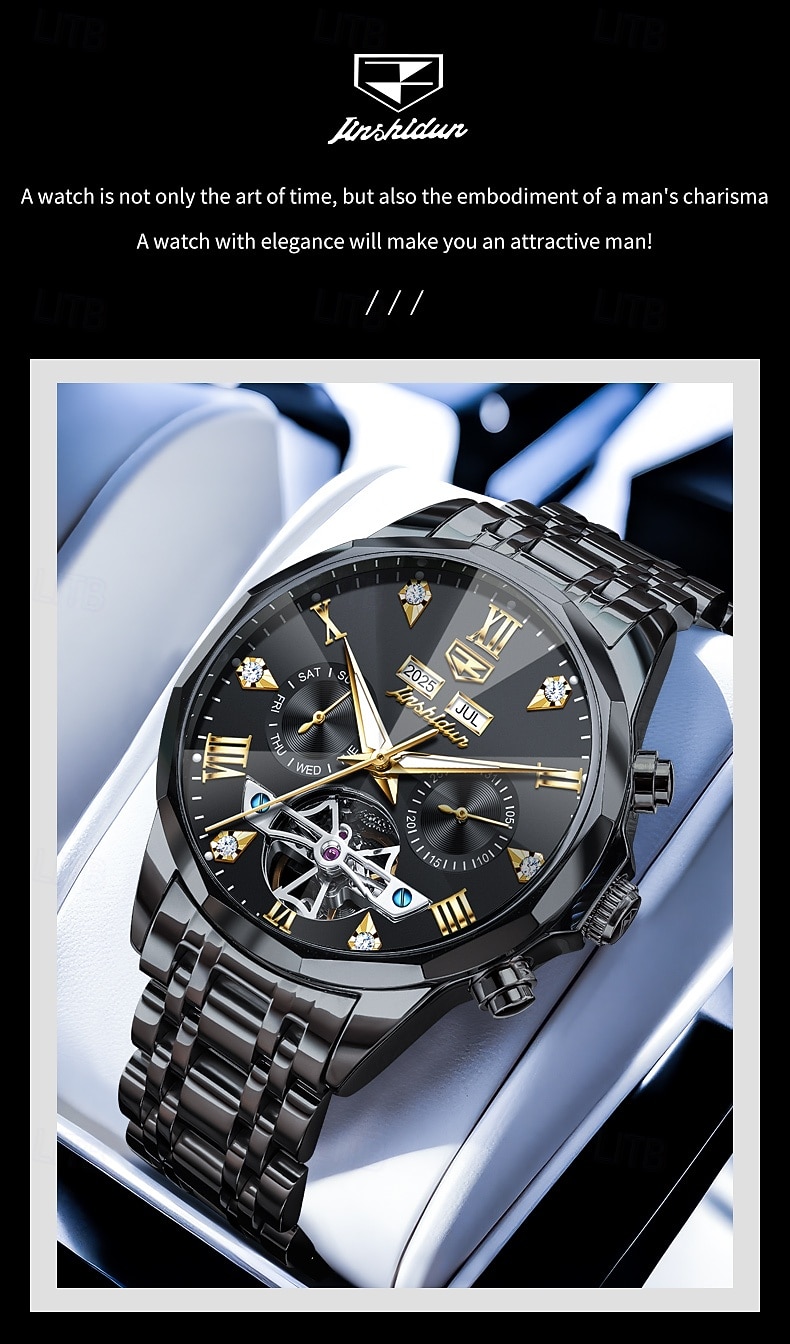 Часы OLEVS для мужчин автоматические кожаный ремешок календарь циферблат-скелетон классические водонепроницаемые часы Moonwatch 7009 2026 - $115.99 –P3