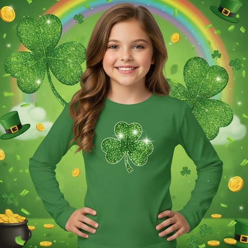 St. Paddy's Day Girls' 3D Graphic St. Patrick's Day T shirt Tee Long Sleeve 3D Print Spring Fall Sports Fashion Streetwear Kids 4-12 Years Crew Neck Casual Daily Outdoor Regular Fit 2026 - $15.99 –P1