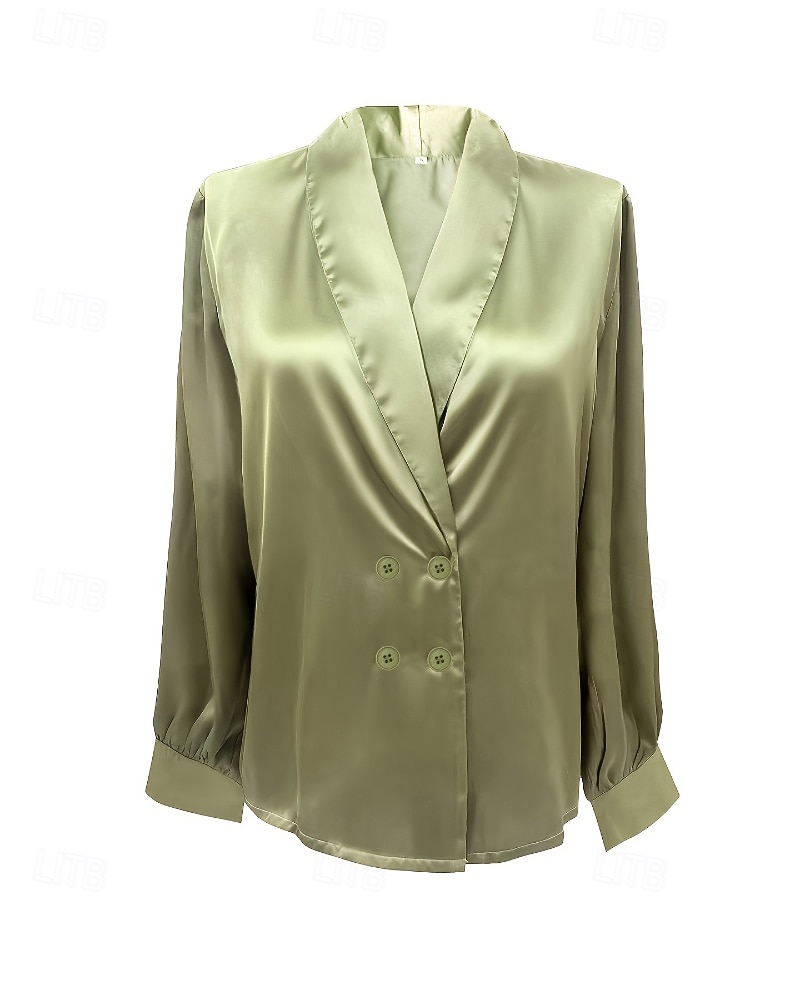 Γυναικεία Πουκάμισο Κομψή Σατέν Μπλούζα Μπλούζα Κουμπιά Σκέτο Στυλάτο Καθημερινό Μακρυμάνικο Λαιμόκοψη V Κανονικά μπλουζάκια Καθημερινά Αργίες Εξόδου Πράσινο του τριφυλλιού Καλοκαίρι Άνοιξη 2026 - $26.99 –P3