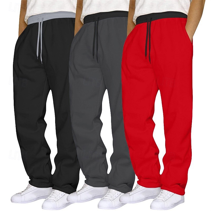 Paquetes múltiples 3 piezas Hombre Negro+Gris Oscuro+Azul Marino Pantalones de Deporte Pantalones Correa Cintura elástica Plano Vacaciones Ropa Cotidiana Poliéster Primavera 2026 - $40.99 –P4