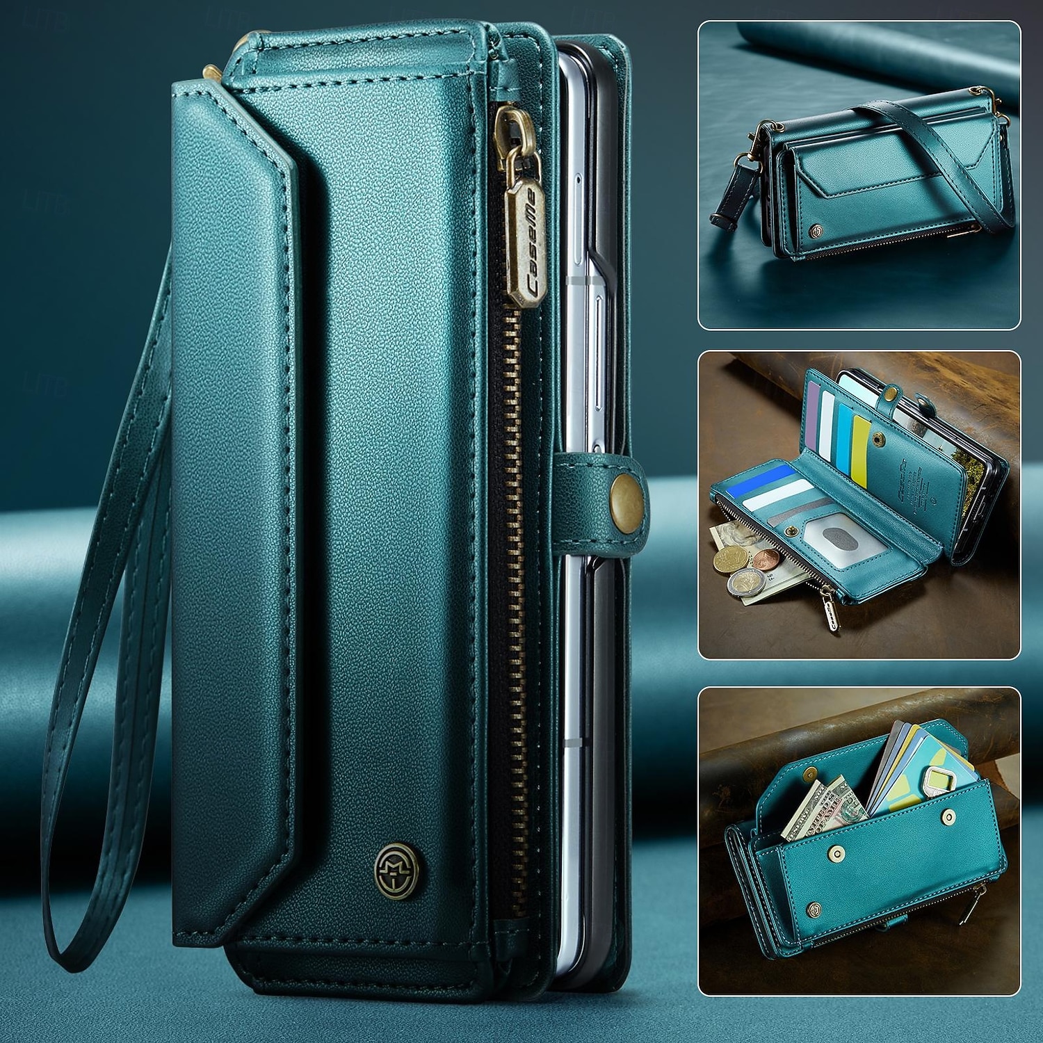 Phone Case For Samsung Galaxy Z Fold 7 Wallet Case with Lanyard with Wrist Strap Kickstand TPU PU Leather 2026 - $28.99 –P13