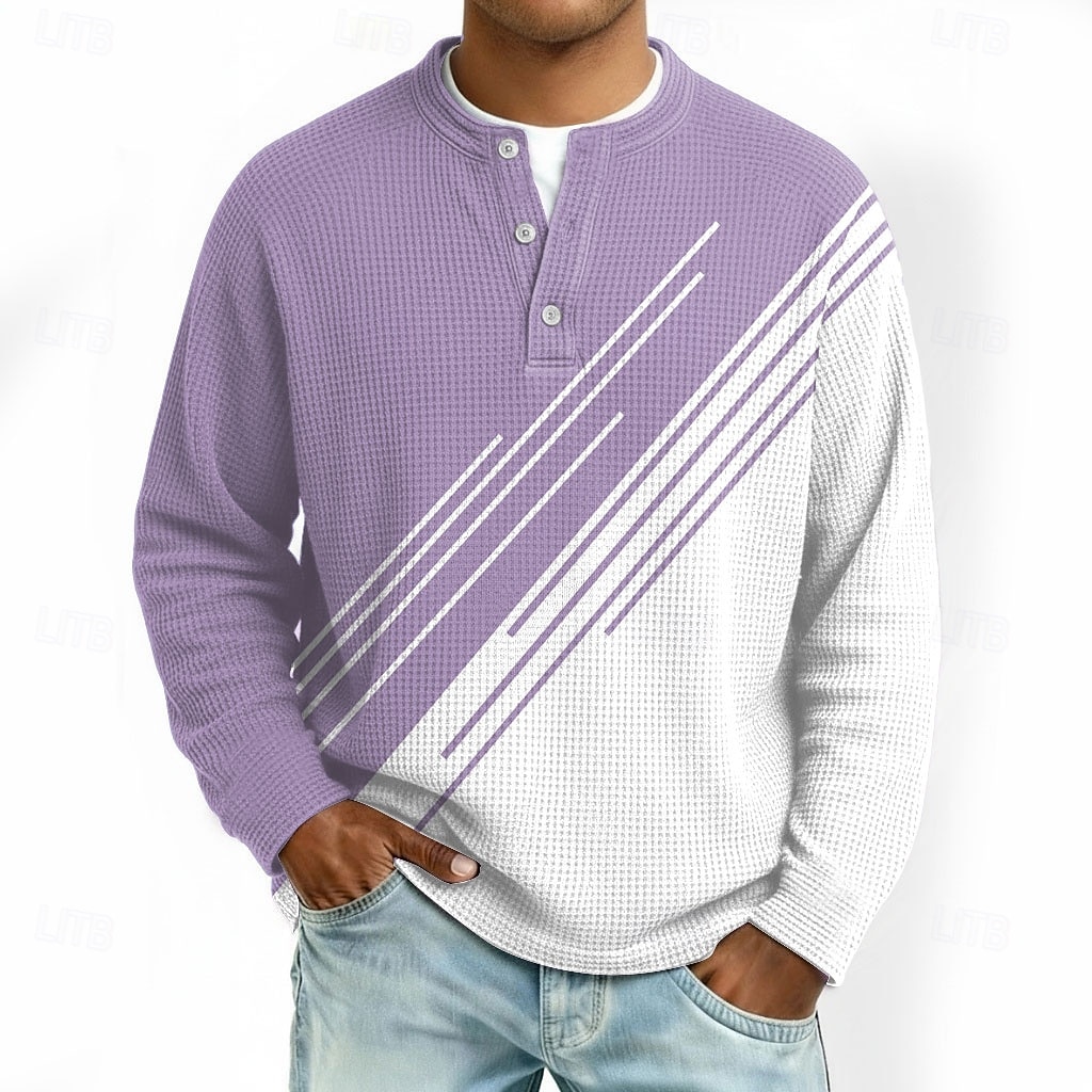 Herre Geometrisk Fargeblokk Vaffel Henley-skjorte Uformell stil Klassisk Stil Langermet Mote Designer Grunnleggende Avslappet Daglig utendørs Høst vinter Vår Grå Rosa Lys Grønn Lyseblå Lilla Henley 2026 - $25.99 –P1