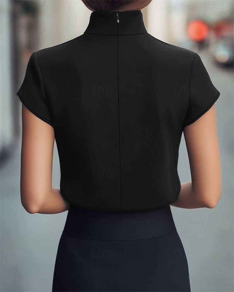 Damskie Koszula Elegancki Top satynowy Letnie szczyty Z marszczeniami Niejednolita całość W fałdki Równina Elegancja Zabytkowe damska Krótki rękaw Wysoki Zwykłe topy Codzienny Praca Święto Czarny 2026 - $25.99 –P2
