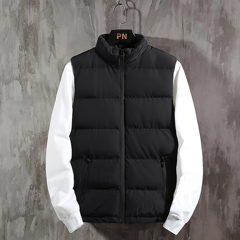 Pánské Puffer Vesta Kamizelka Vesta Dovolená Denní Rande Módní Na běžné nošení Podzim Zima Kapsy Polyester Zahřívací Pohodlné Pevná barva Zip Stojáček Běžný Černá Rubínově červená Tmavomodrá Vesta 2026 - $18.49 –P3