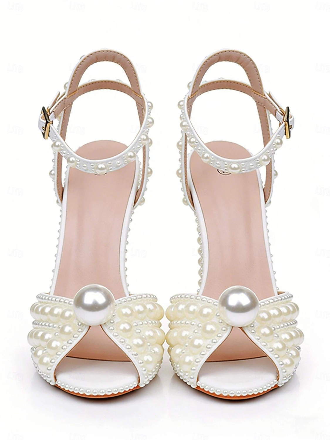 женские туфли на шпильке, украшенные жемчугом — элегантные свадебные туфли с ремешком на щиколотке и открытым носком 2026 - $69.99 –P4