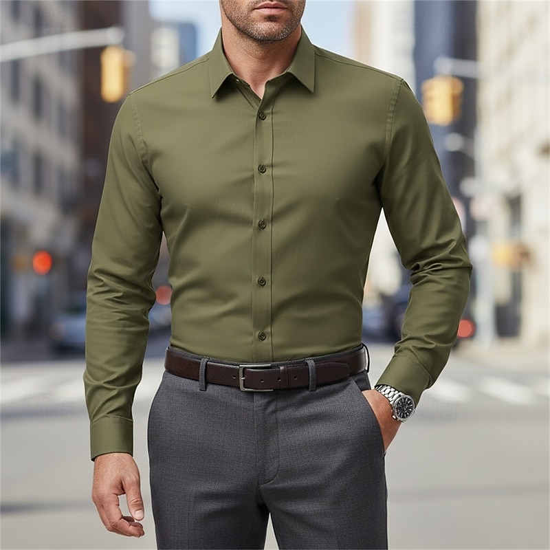 Hombre Camisa para Vestido Abotonar la camisa Plano Trabajo Boda Azul Real Manga Larga Cuello Vuelto Todas las Temporadas Ropa 2026 - $22.99 –P6