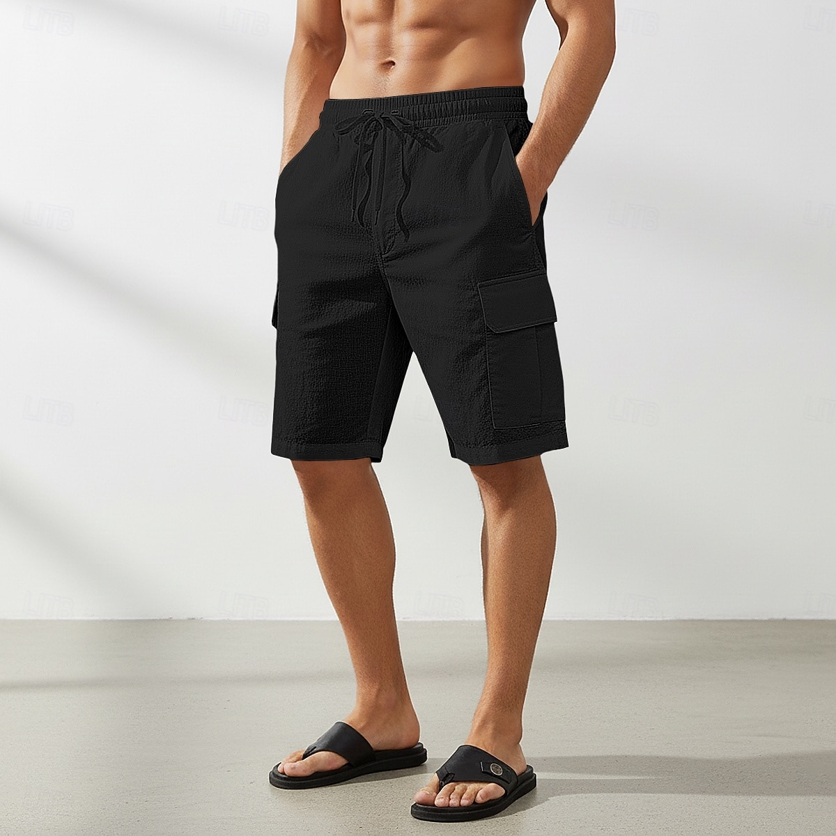Homme Shorts cargo Shorts Shorts en Lin Shorts d'été Shorts de plage Cordon de serrage Taille Élastique Multi-poches Uni Respirant Longueur Genou Extérieur Plage Vacances Hawaïen Noir bleu marine Non de 2026 ? $24.99 –P5