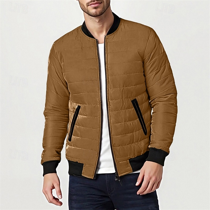 Men's Winter Coat Puffer Jacket Padded Pocket Quilted Polyster Casual Daily Outdoor Regular Fashion Streetwear Thermal Warm Winter Solid Color Blue Dark Grey Wine Black Puffer Jacket 2026 - $30.99 –P10