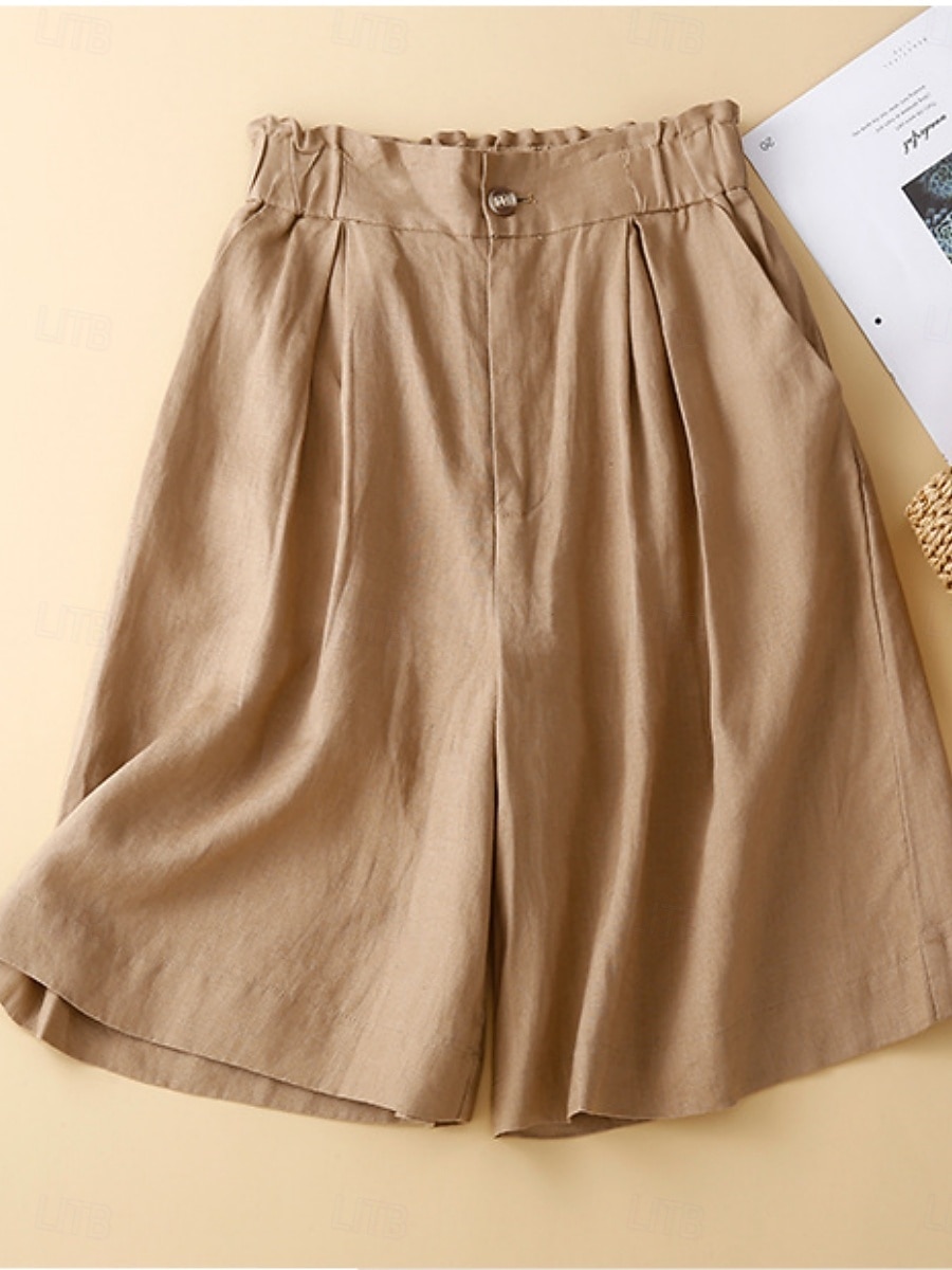 Women's Faux Cotton Linen Shorts Summer Pants Summer Shorts Vacation Basic Casual Knee Length High Waist Plain Pocket Wide Leg Elastic Waistband Comfort Quick Dry Soft Stretchy Beach Holiday Green 2026 - $25.99 –P2