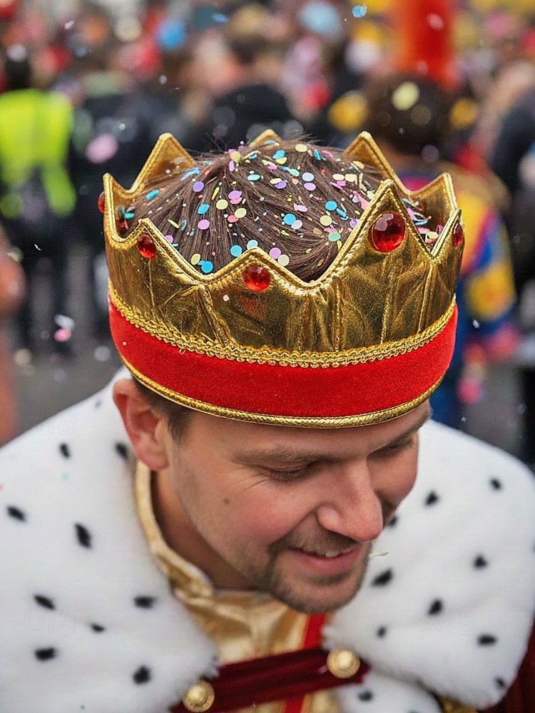 Corona da re in tessuto poliestere per uomini – design dorato e rosso perfetta per feste di carnevale e balli in maschera del 2026 a $11.99 –P3