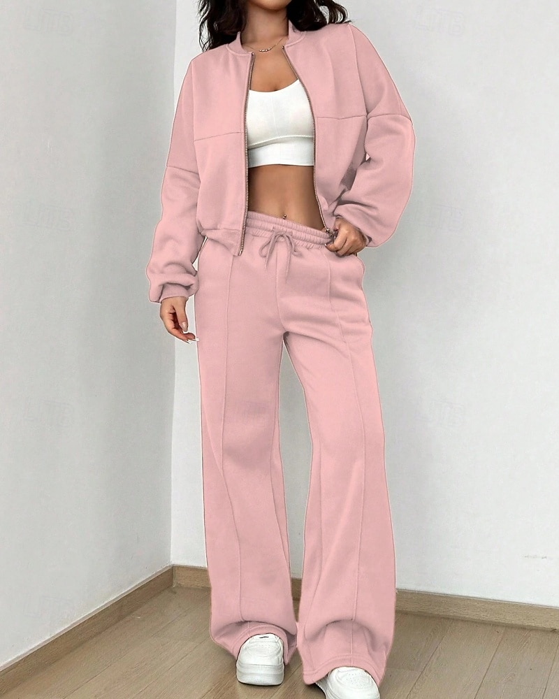 Per donna Tuta Set di Pantaloni Bolero Top Manica Lunga Collo alla coreana Tinta unica Coulisse Moda Streetwear Casuale Quotidiano All'aperto Nero Rosa Azzurro cielo Primavera Vestibilità regolare del 2026 a $49.99 –P6