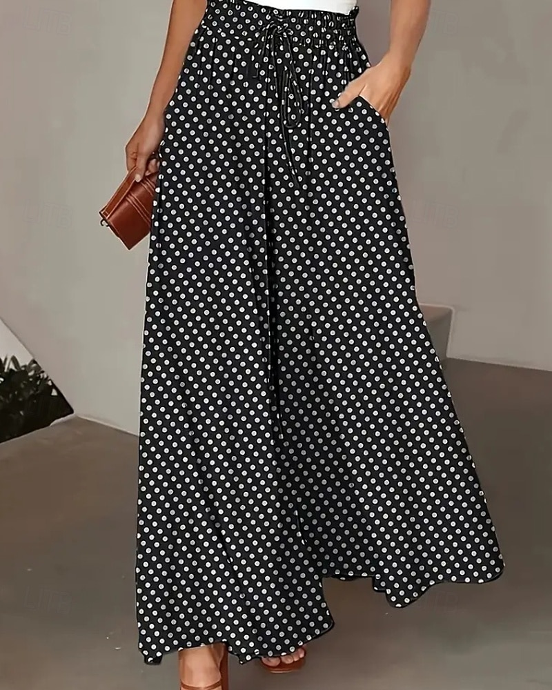 Damen Weites Bein Chinos Hosen Hose Urlaub Streetwear Lässig Lang Mittlere Taillenlinie Tupfen Tasche Elastischer Bund Bequem Unelastisch Täglich Outdoor Urlaub Hellgrau Dunkelgrau Schwarz Rot Sommer 2026 - $22.99 –P6