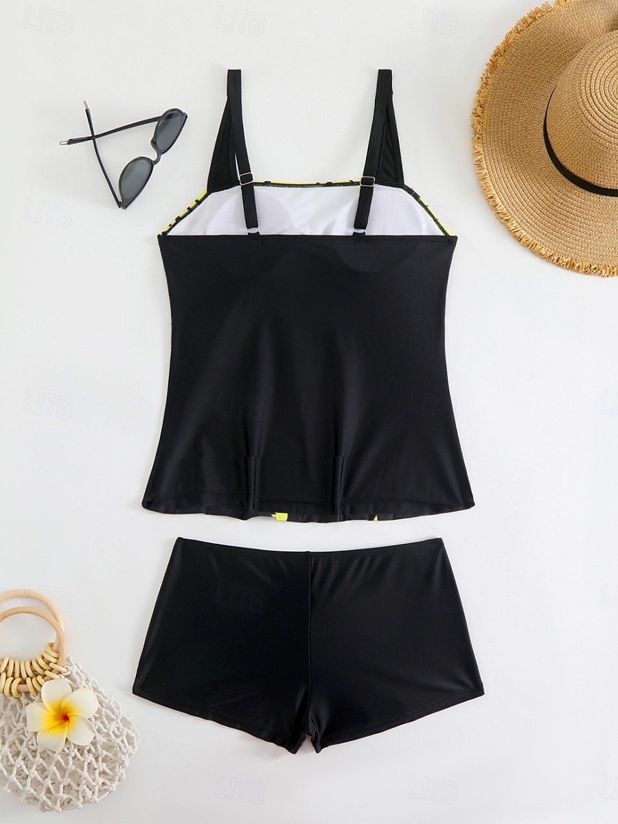 Maillot de bain Tankini femme 2 pièces Shorts Contrôle du ventre Taille haute Slim Dos nu Vacances Plage Vêtements Feuilles V Cou Sans Manches de 2026 ? $19.99 –P10