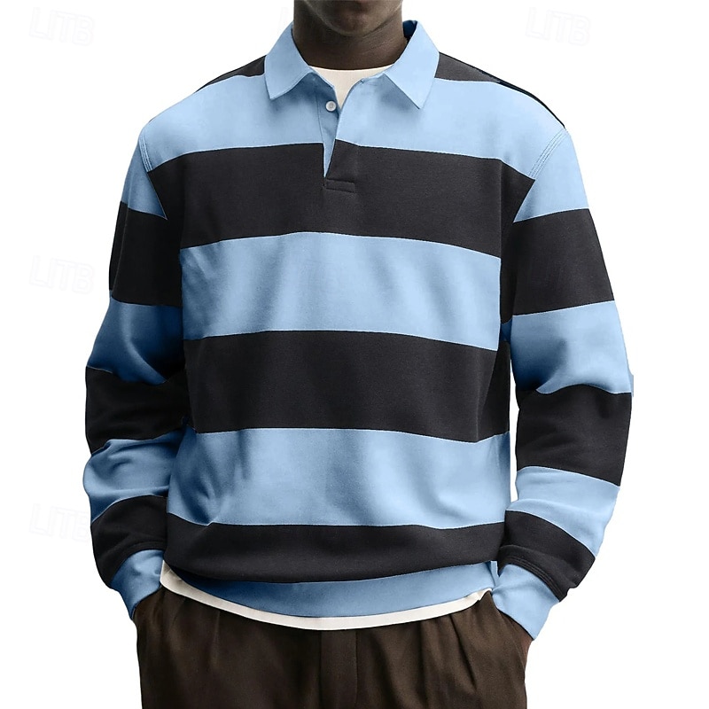 Men's Polo Shirts Golf Shirt Casual Street Lapel Long Sleeve Basic Modern Horizontal Stripes Buttons Spring Fall Regular Fit Blue Grey White Red Navy Blue Purple Polo Shirts 2026 - $24.99 –P2
