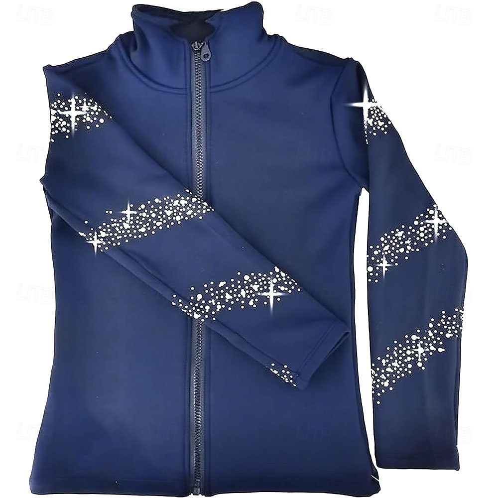 جاكيت تزلج على الجليد من الصوف للنساء والفتيات، أسود اللون، مطاطي، مناسب للتدريب والمنافسات، دافئ، مزين بالكريستال/أحجار الراين، بأكمام طويلة، مناسب للتزلج الفني على الجليد 2026 - $89.99 –P6