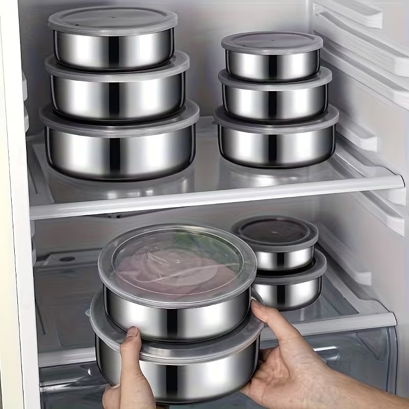 5 stk. fargekodede lokk lufttett matoppbevaringsbeholdersett med lokk - kraftige stabelbare spiskammersorganisatorer, plassbesparende kjøkken &kjøleskapsbeholdere for matlaging, rester, frukt, 2026 - $16.99 –P2