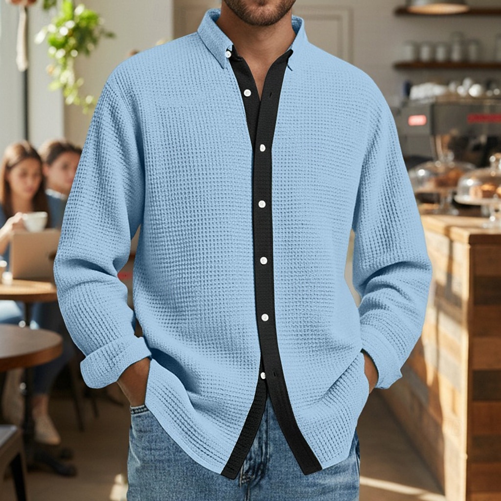 Férfi Ing Gofri ing Alkalmi ing Gombos póló Medence Fehér Bor Lóhere khakizöld Hosszú ujj Színes Hajtóka Hétköznapi Napi Ruházat Divat Modern Alkalmi Kényelmes 2026 - $26.99 –P4