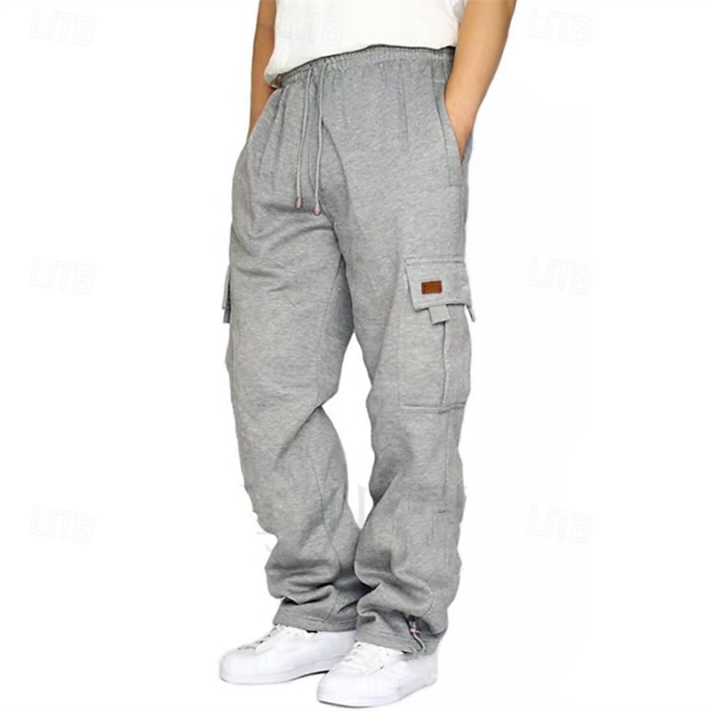 Men's Cargo Pants Sweatpants Trousers Straight Leg Sweatpants Drawstring Pocket Elastic Waist Plain Comfort Wearable Daily Outdoor Holiday Fashion Classic Style Black White 2026 - $20.99 –P3
