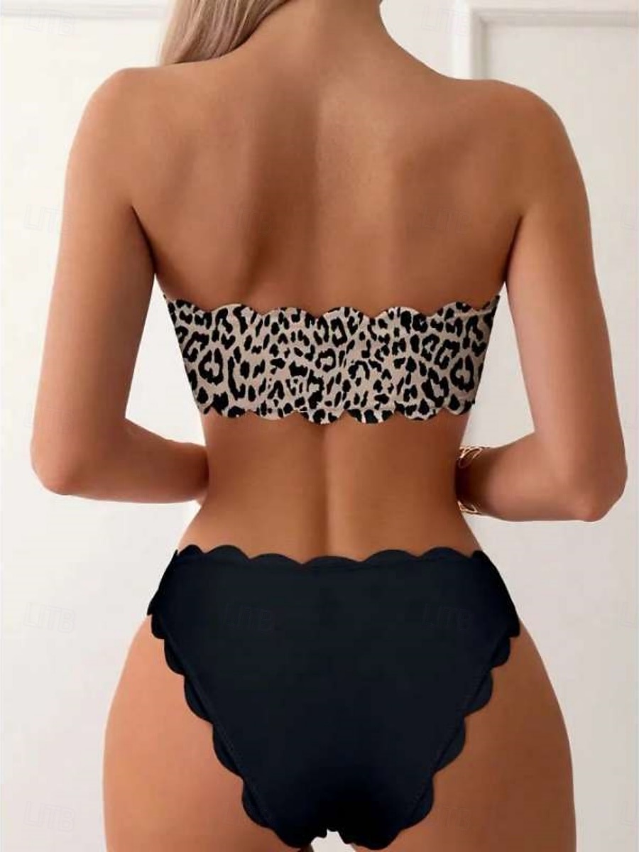 Women's Bikini 2 Piece Swimsuit Underwire Leopard Cheeky Vacation Beach Wear Strapless Sleeveless Bathing Suits 2026 - $22.99 –P2