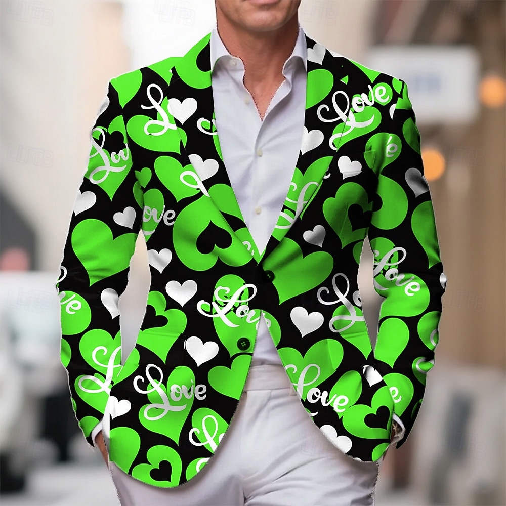 Dia dos Namorados Homens Coração Jaqueta Blazer Casaco Da Moda Confortável Respirável Artistíco Casual Traje de festa para noite Festival Bolsos Impressão 3D Botões Todas as Estações Entalhe Manga de 2026 por $85.99 –P3