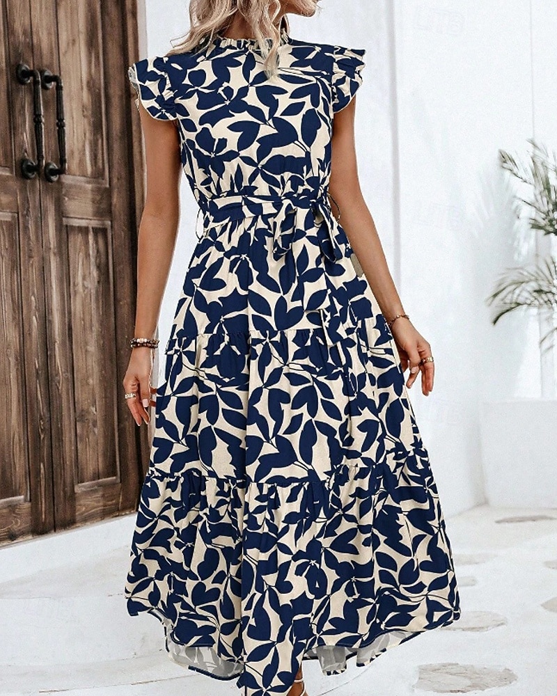 Per donna Abito Midi Abito Floreale Abito Stampato Moda Moderno All'aperto Vacanza Uscire Vestibilità comoda Floreale Senza Maniche Collo alla coreana Arancione Marrone Verde Blu scuro Estate del 2026 a $26.99 –P14