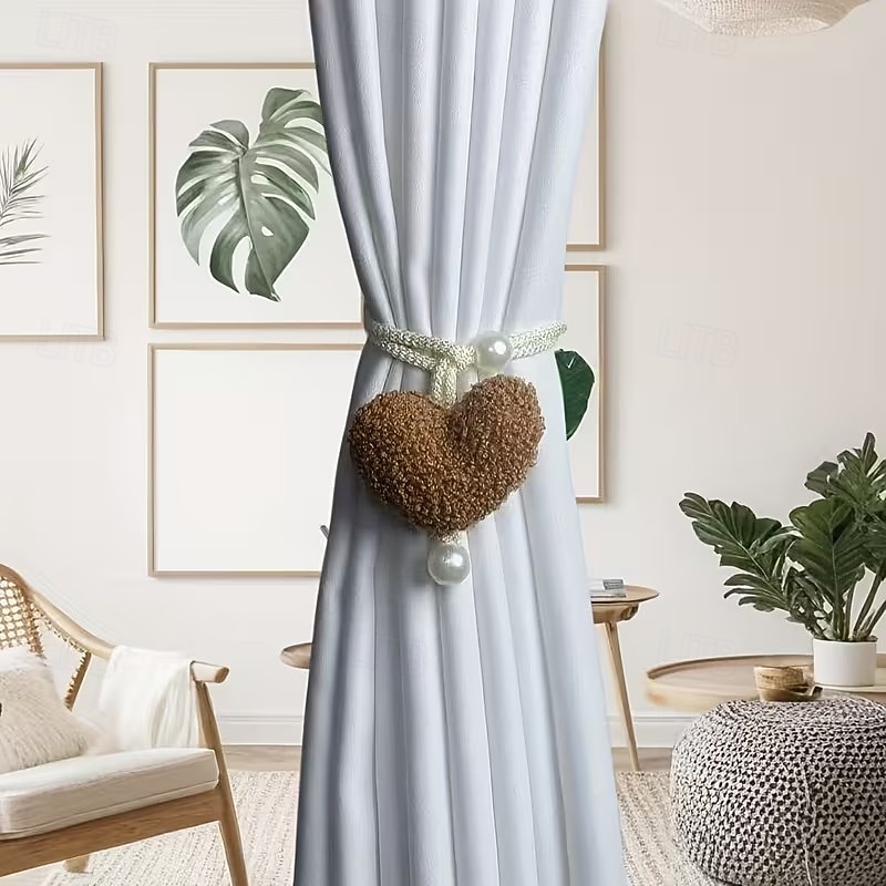 1/2 ks 3D plyšové korálkové závěsy ve tvaru srdce, dekorace na zavazování, síťka proti hmyzu, spona z lana 2026 - $9.99 –P10