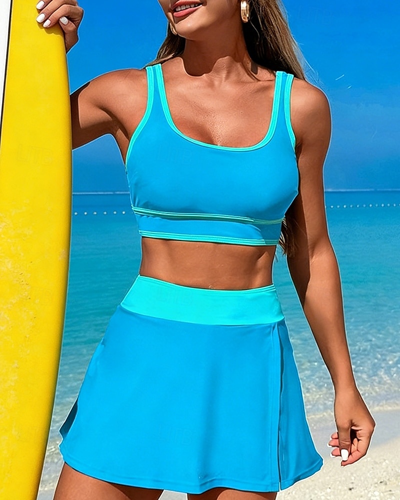 Damskie Tankini 2-częściowa Stroje kąpielowe Blokowanie kolorów Elastyczny Bez rękawów Kąpielówki Surfing Nurkowanie z rurką Pływacki Lato 2026 - $28.99 –P6