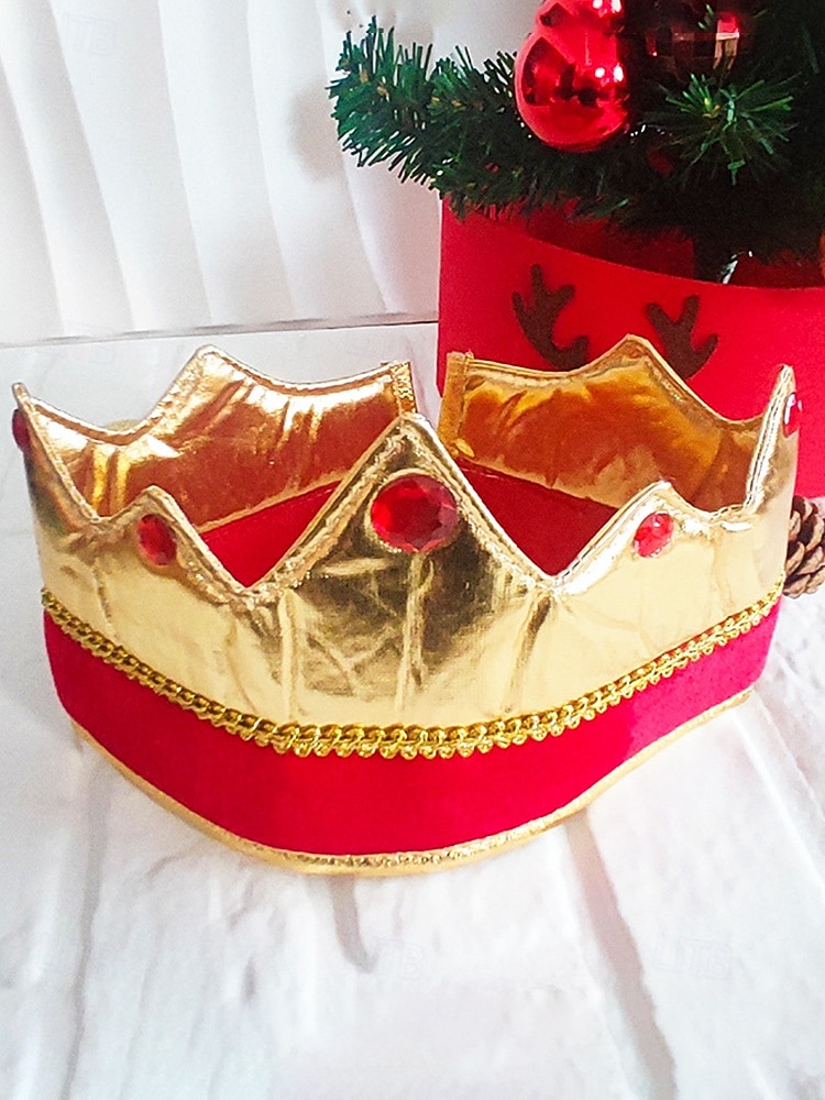Corona da re in tessuto poliestere per uomini – design dorato e rosso perfetta per feste di carnevale e balli in maschera del 2026 a $11.99 –P5
