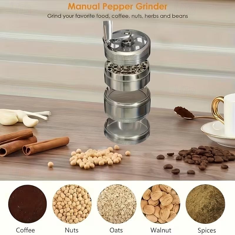 Robuuste handmatige zinken kruidenmolen en -vergruizer, draagbare kruidenmolen met handslinger voor thuis, in de keuken, op de camping en in restaurants. Ideaal voor specerijen, kruiden, koffie en 2026 - $15.99 –P5