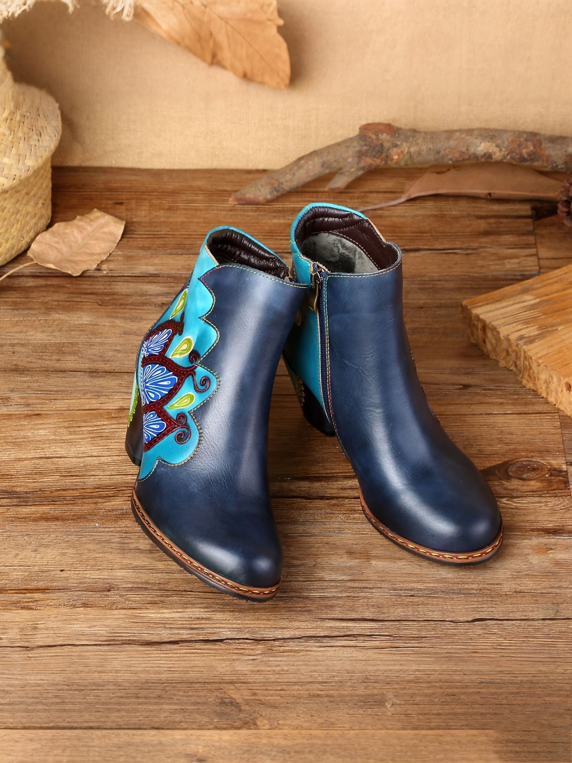 Γυναικεία Καρναβαλικά Μπότες Μπλέ Mardi Gras με Μπλοκ Τακούνι - Ποιότητα Δερμάτινη δέρμα Κεντημένο Vintage Λαογραφικό Στυλ Υποστηρικτικά Τακούνια για Παρελάσεις Κοστούμια Καθημερινή Χρήση και 2026 - $109.99 –P5