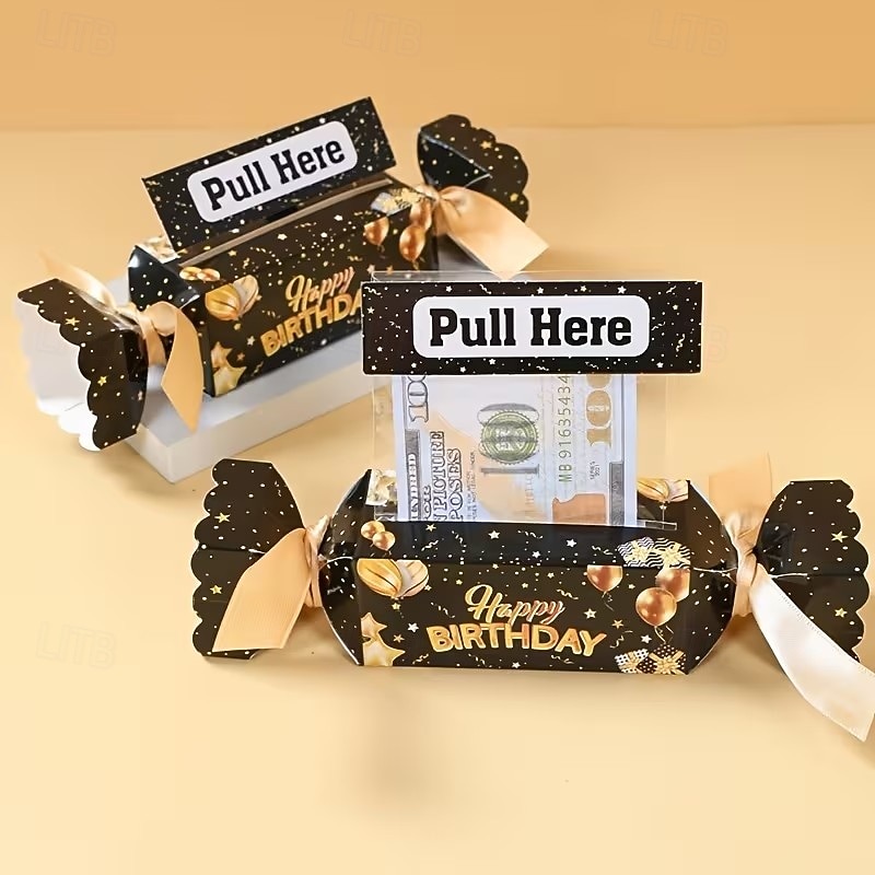 Balení 4 černo-zlatých vytahovacích dárkových krabiček k narozeninám, dárkové balení s překvapením v podobě hotovosti, ideální pro bytové dekorace, oslavy narozenin dospělých, výročí a dárky k 2026 - $16.99 –P6