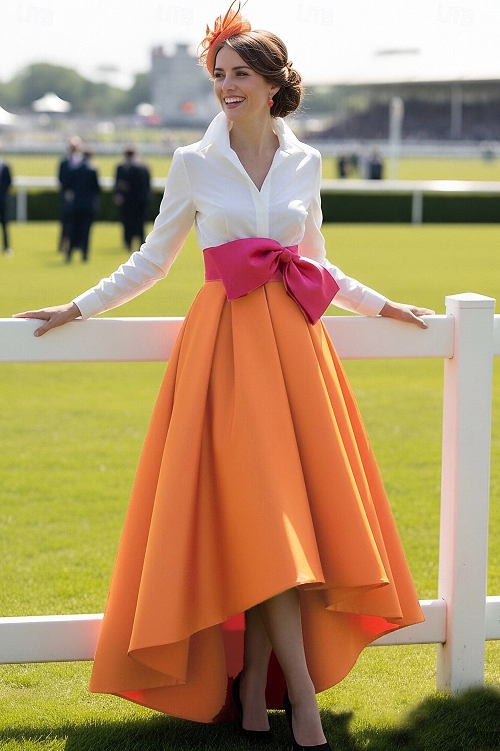 Krój A Asymetryczna Sukienka Derby Suknia wieczorowa Suknia balowa  Suknia formalna Elegancja Długi rękaw W serek Kentucky Derby Pasek / szarfa z Kokardki 2026 - $172.99 –P1