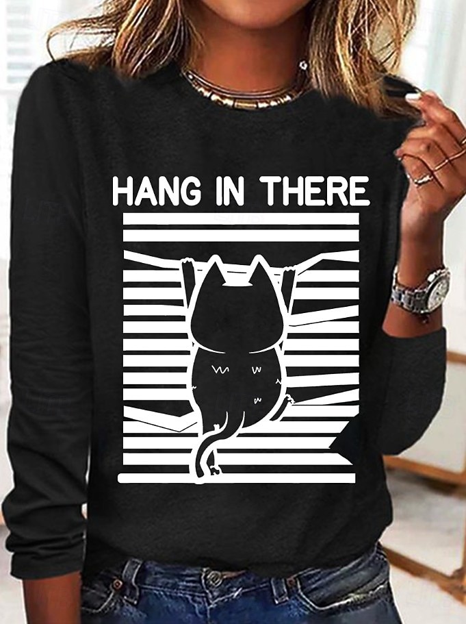 Χριστούγεννα Γυναικεία Μπλουζάκι Στάμπα Γραφική Ζώο Γάτα Βίντατζ Μοντέρνα Στυλάτο Μακρυμάνικο Στρογγυλή Ψηλή Λαιμόκοψη Στρογγυλή Λαιμόκοψη Κανονικά μπλουζάκια Καθημερινά Σαββατοκύριακο 2026 - $24.99 –P1