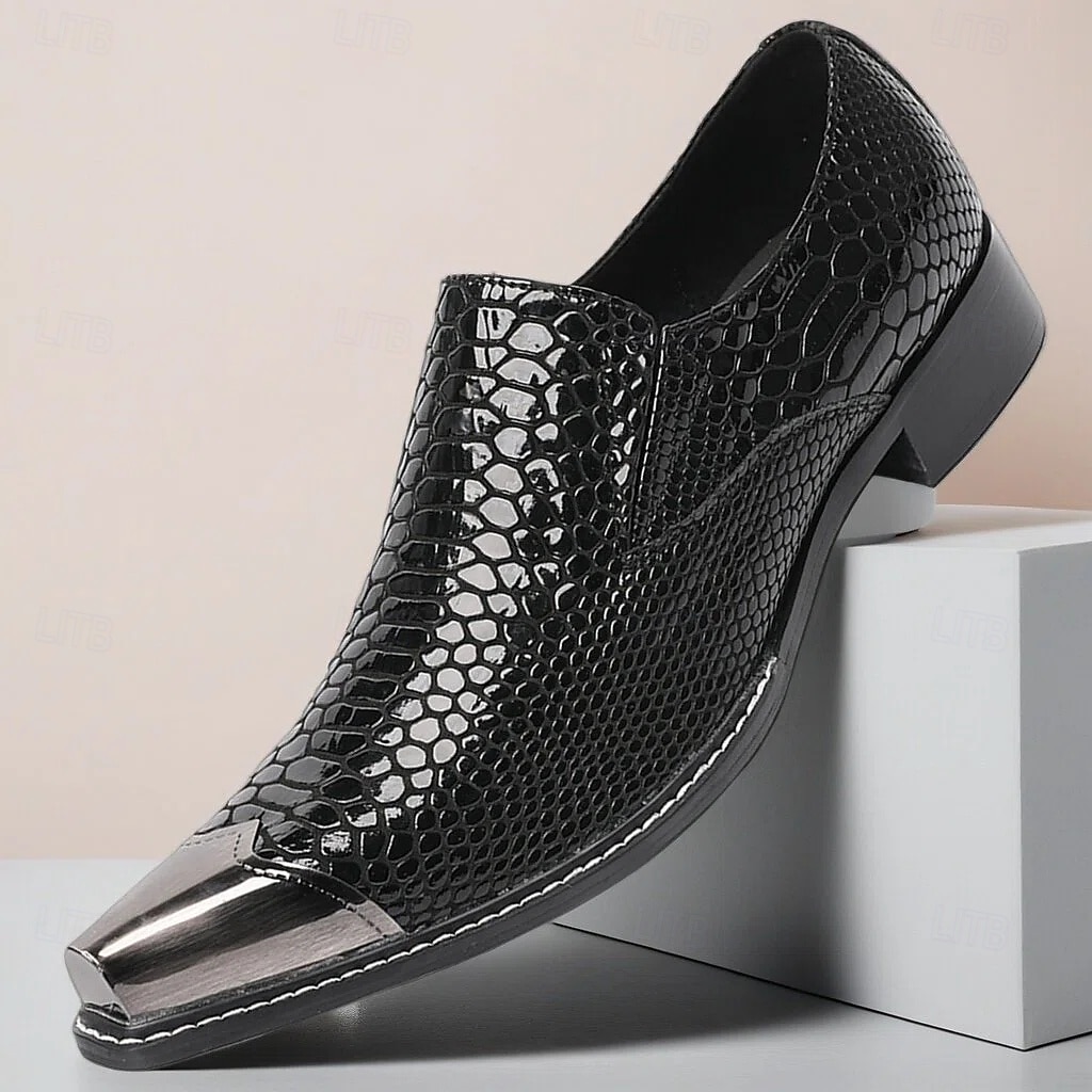 Men's Black Crocodile Print Leather Loafers, Premium Quality with Gold Toe Cap, Perfect for Formal Wear 2026 - $119.99 –P1