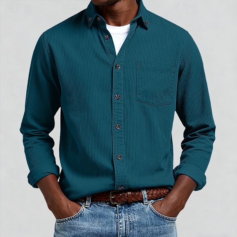Homens Camisa Social camisa de botão Camiseta de Veludo Camisola Azul Amarelo Vermelho Azul Marinha Verde Manga Longa Tecido Lapela Casual Ao ar livre Bolso frontal Roupa Moda Roupa de rua Casual de 2026 por $31.99 –P10