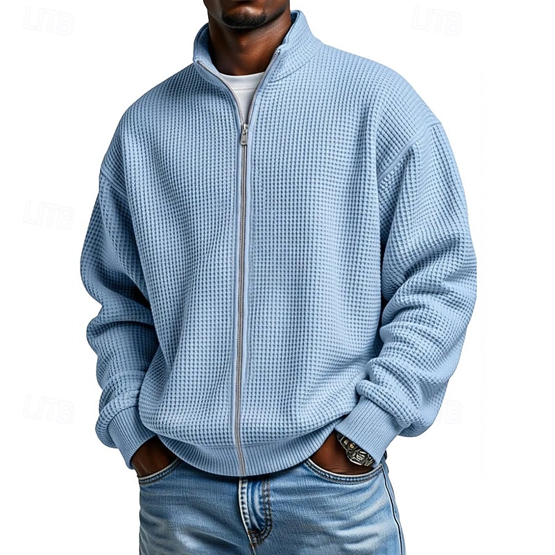 Herren Sweatshirt Waffel-Sweatshirt Pullover Kapuzensweatshirt Pullover Sweatshirt mit durchgehendem Reißverschluss Aprikose Schwarz Weiß Hellgrün Armeegrün Stehkragen Einfach Strukturiert Lässig 2026 - $28.99 –P6