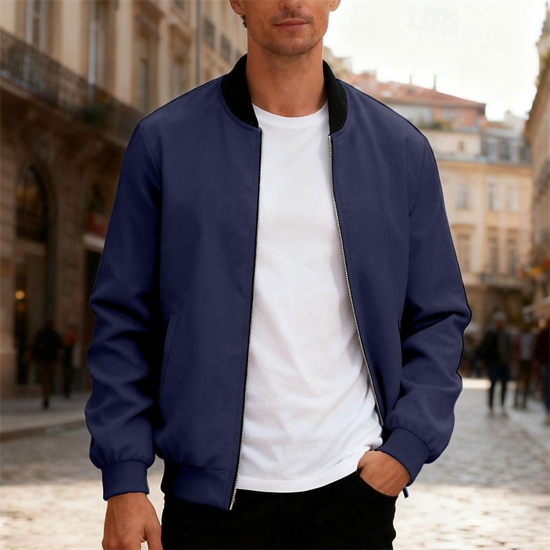 Per uomo Giacca Leggera Giubbotto bomber Giacca Casual Casuale Quotidiano Leggero Tasca Primavera Autunno Semplice Streetwear Elegante Colletto Mao Regolare Blu Nero Giallo Rosso Blu marino Giacca del 2026 a $30.99 –P25