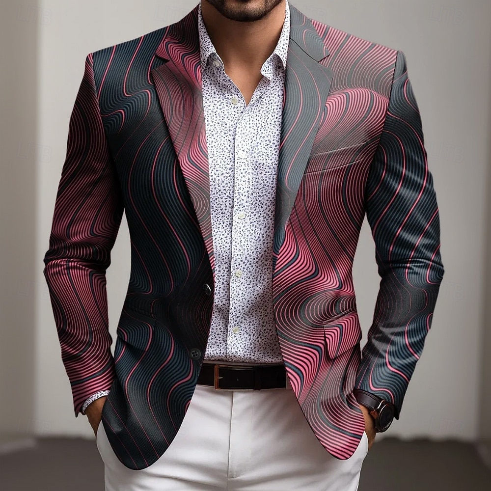Herren Geometrisch Blazerjacke Mantel Bequem Atmungsaktiv Künstlerisch Lässig Täglich Party-Abendmode Lässig Tasche 3D-Druck Knöpfe Ganzjahres Fallendes Revers Langarm Blau Rote Grün 2026 - $85.99 –P1